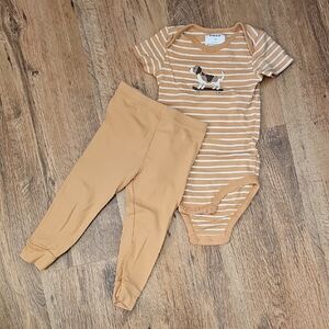 Striped Tan Baby Onesie and Pants Set